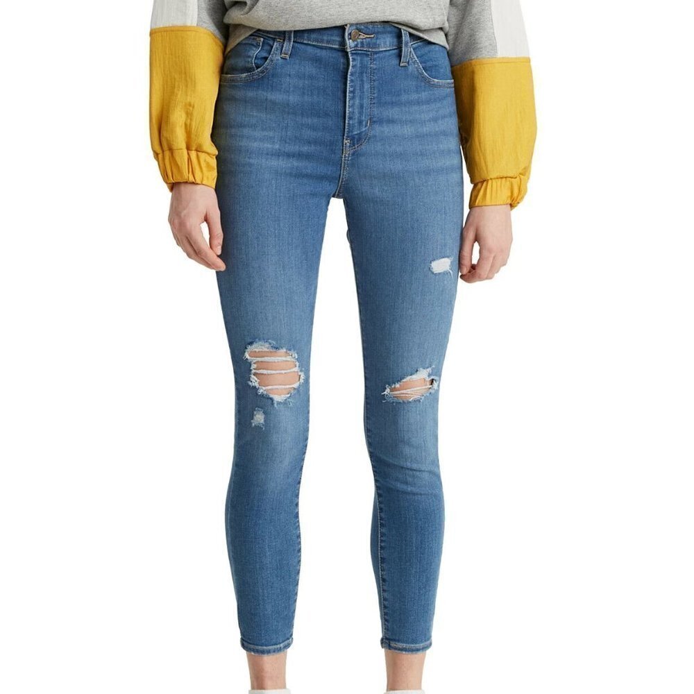 JR42 Levi's Blue Women's 720 Cropped Super-Skinny Distress Jeans Size 2 / 26x25